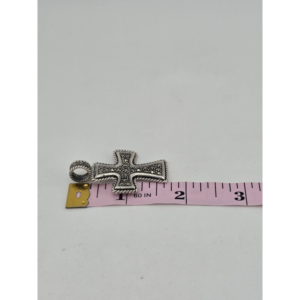 STERLING SILVER 925 Jesus cross pendant marcasite STONES - Picture 10 of 13